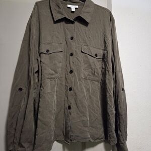 Topshop Olive Green Button-Up Shirt